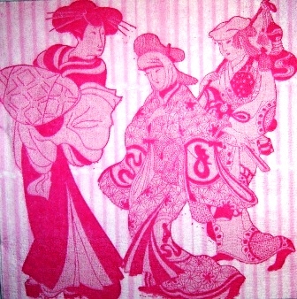 Femmes chinoises - fond rayé rose