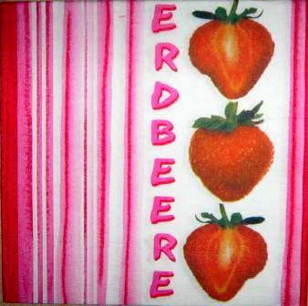 Belles fraises, fond rayé rose/blanc