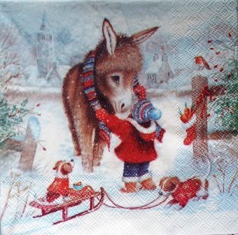 L'âne, l'enfant et les chiots à Noël
