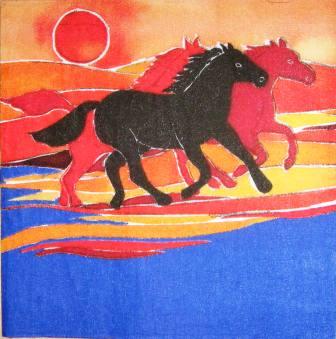 Dessins de chevaux au coucher de soleil