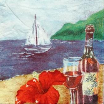 Bateau en mer, vin et hibiscus