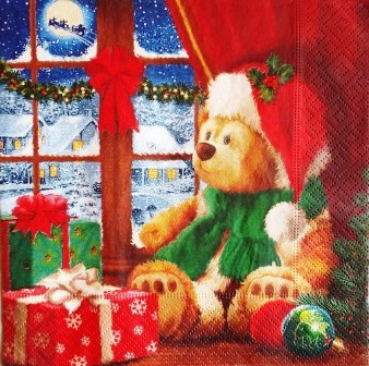 L'ourson de Noël à la fenêtre