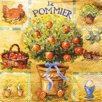 Pommier, paniers de pommes, oeufs