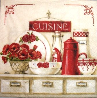 La cuisine en beige et rouge