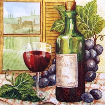 Verre et bouteille de vin à la fenêtre