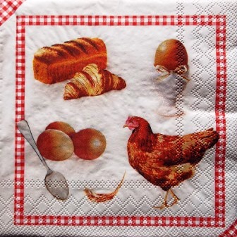 Poule, oeufs, brioche et croissant