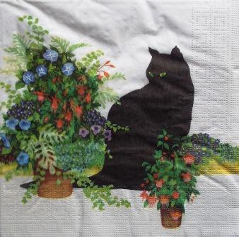 Le chat noir et les fleurs