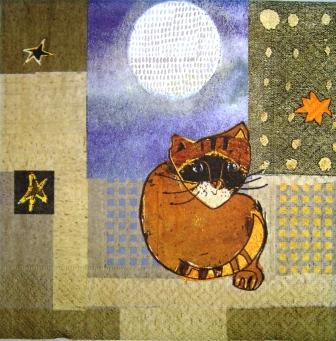 Chat en rond, lune et étoiles