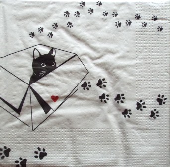 Chat dans le carton au coeur rouge