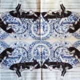 Chatons noirs et blancs dans la porcelaine