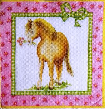 Poney au bouquet de fleurs