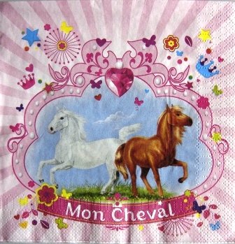 2 chevaux marron et blanc, fond rose