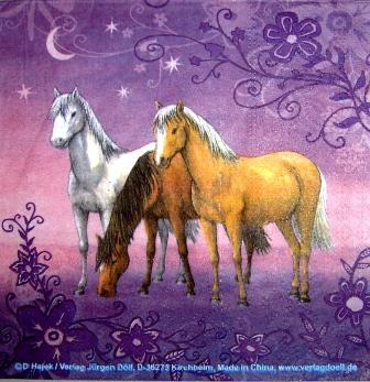 3 chevaux au clair de lune, fond mauve
