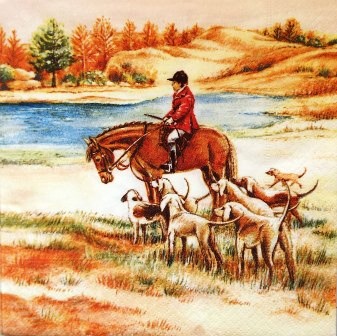 Cheval, cavalier et chiens de chasse