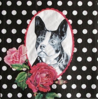 Chien bouledogue aux roses