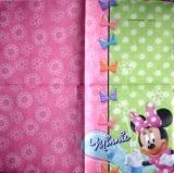 Minnie, fond rose et vert et petits noeuds