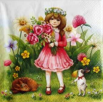 Petite fille aux fleurs et beaux animaux