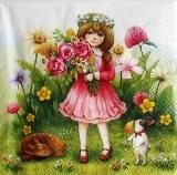 Petite fille aux fleurs et beaux animaux