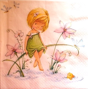 Petite fille aux fleurs et libellules