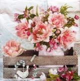 Bouquet de fleurs dans caissette en bois