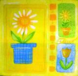 Fleurs diverses, fond jaune