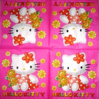 Hello Kitty aux fleurs fond rose