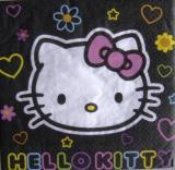 Hello Kitty fleurs et coeurs, fond noir
