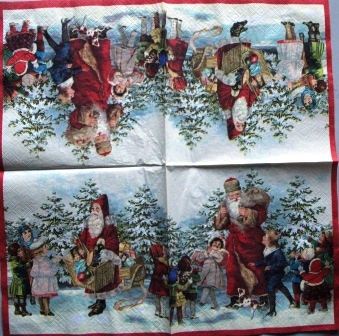 Père-Noël et enfants rétro dans la neige