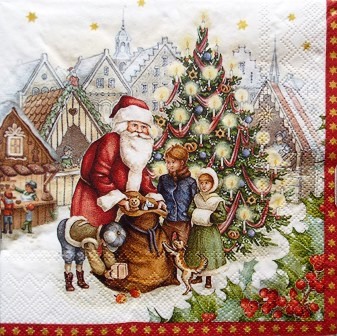Père-Noël et enfants au sapin de Noël