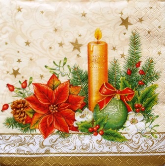 Bougie, poinsettia et houx de Noël