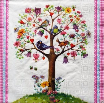 Arbre aux oiseaux et fleurs multicolores