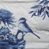 Oiseau et fleurs en bleu et blanc