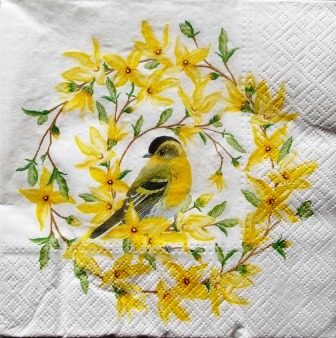 Oiseau et couronne de fleurs jaunes