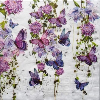 Papillons et fleurs tons mauves