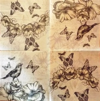 Oiseau et papillons sur les fleurs